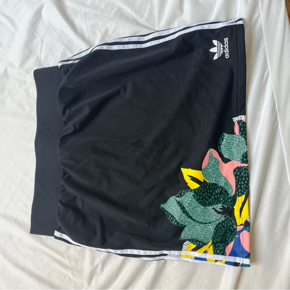 Adidas Black Skirt with Vibrant Leaf Pattern